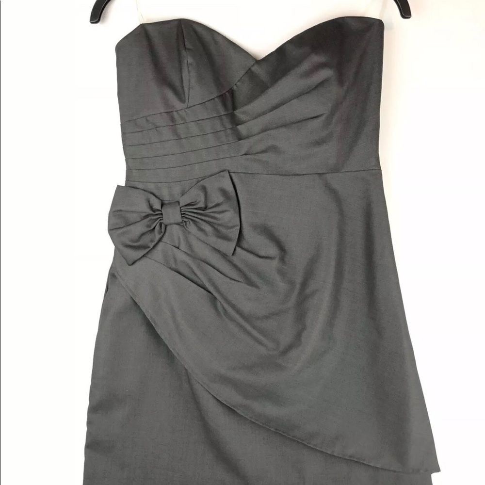 Dark gray mini strapless dress with bow detail